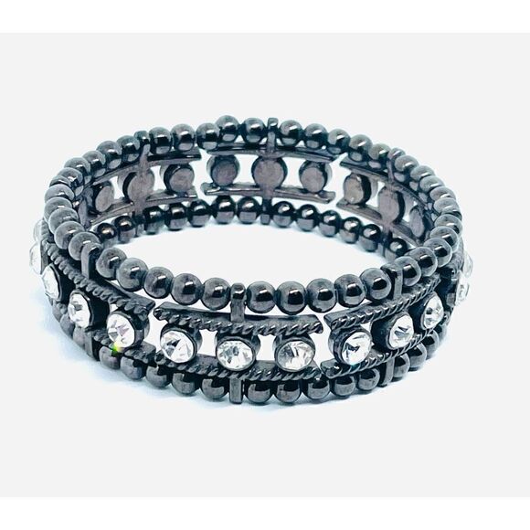Rhinestone Black/Dark Gunmetal Bendable Metal Bracelet - Picture 1 of 7